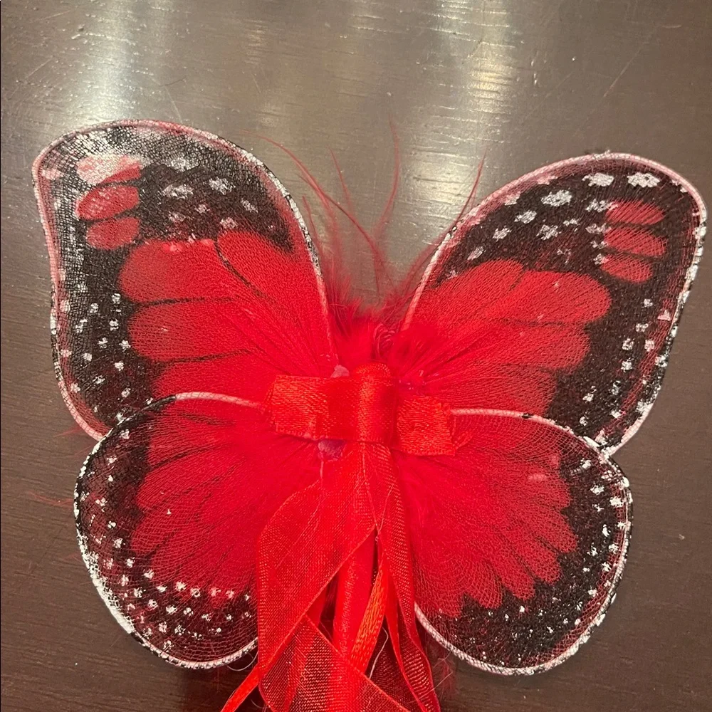 Red butterfly Fairy Wand Party Favors with Maribou and ribbons set of 20